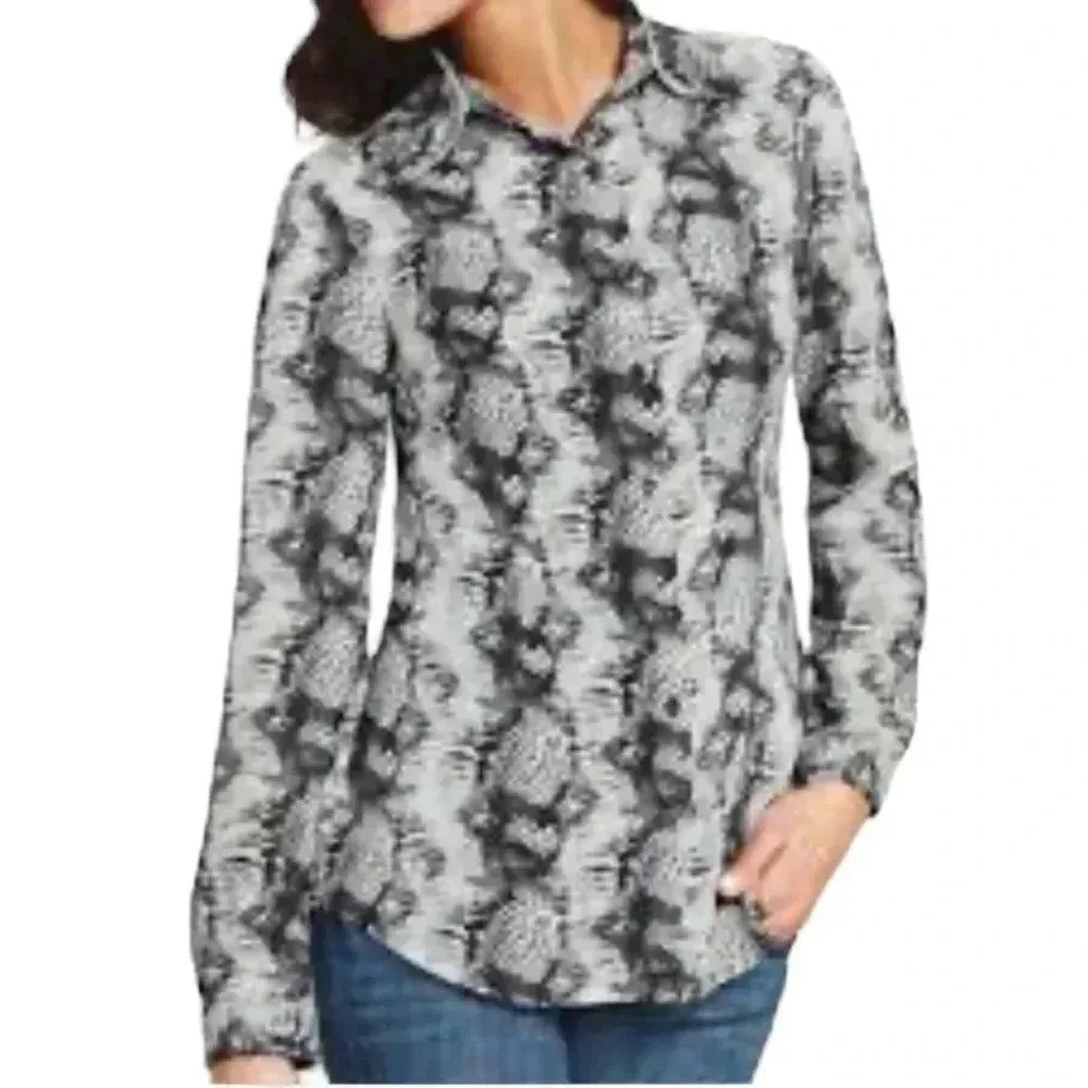 CAbi Sheer Button Down Long-sleeve Snakeskin Python Blouse S